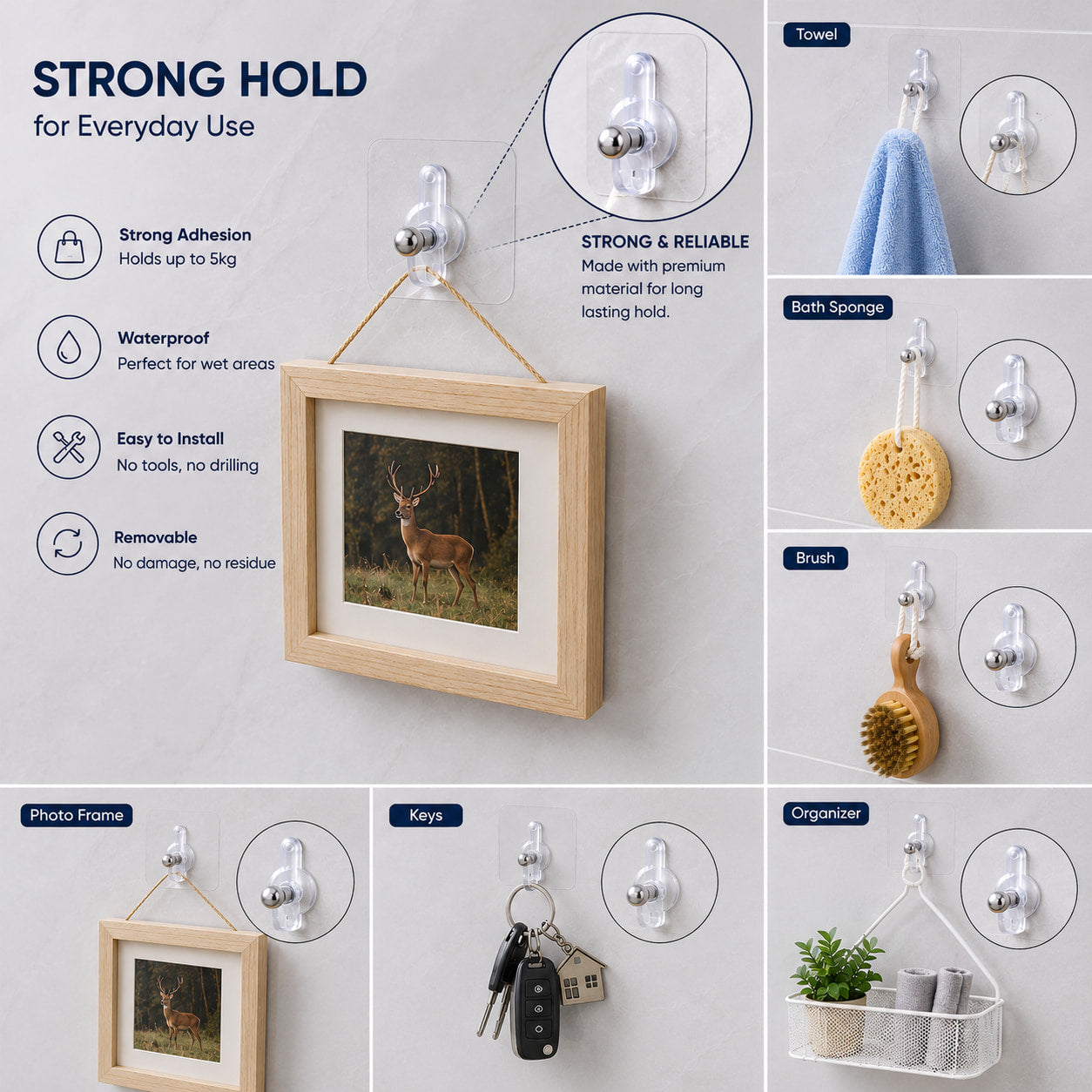 Transparent Self-Adhesive Wall Hooks – Heavy Duty