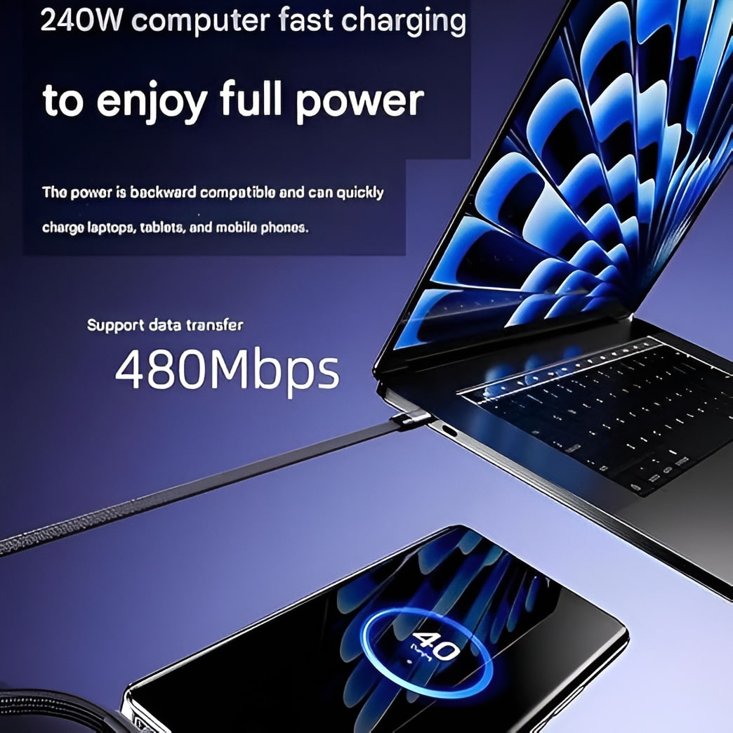 240W 2-in-1 C to C Charging Cable with Phone Stand 1.5 Meter