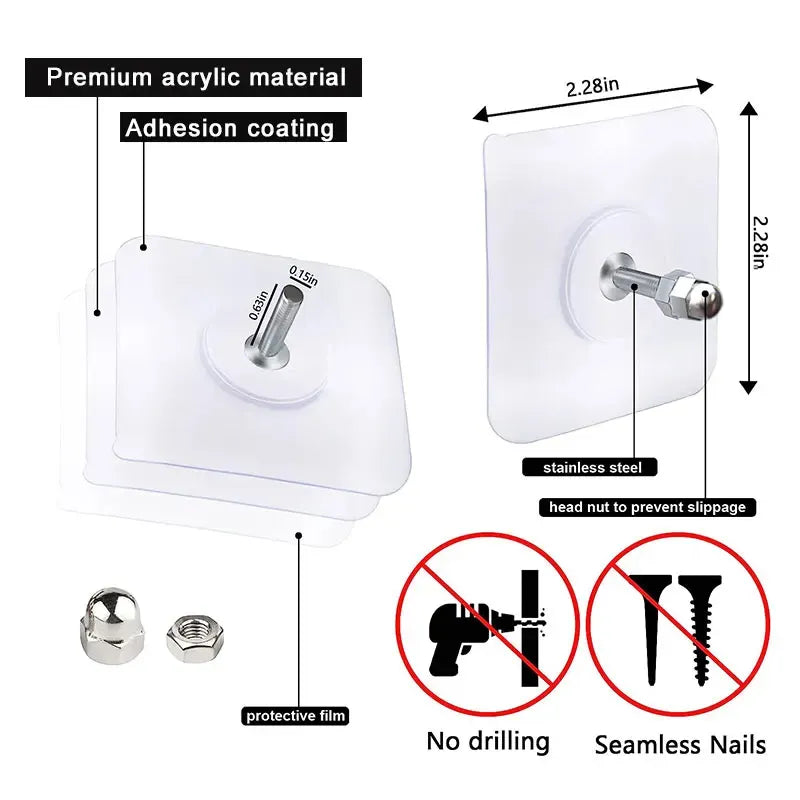 Transparent Self-Adhesive Wall Hooks – Heavy Duty