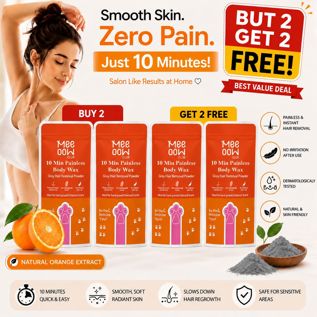 Mee Oow 10-Minute Painless Body Wax Powder