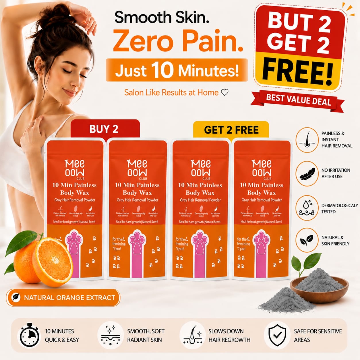 Mee Oow 10-Minute Painless Body Wax Powder
