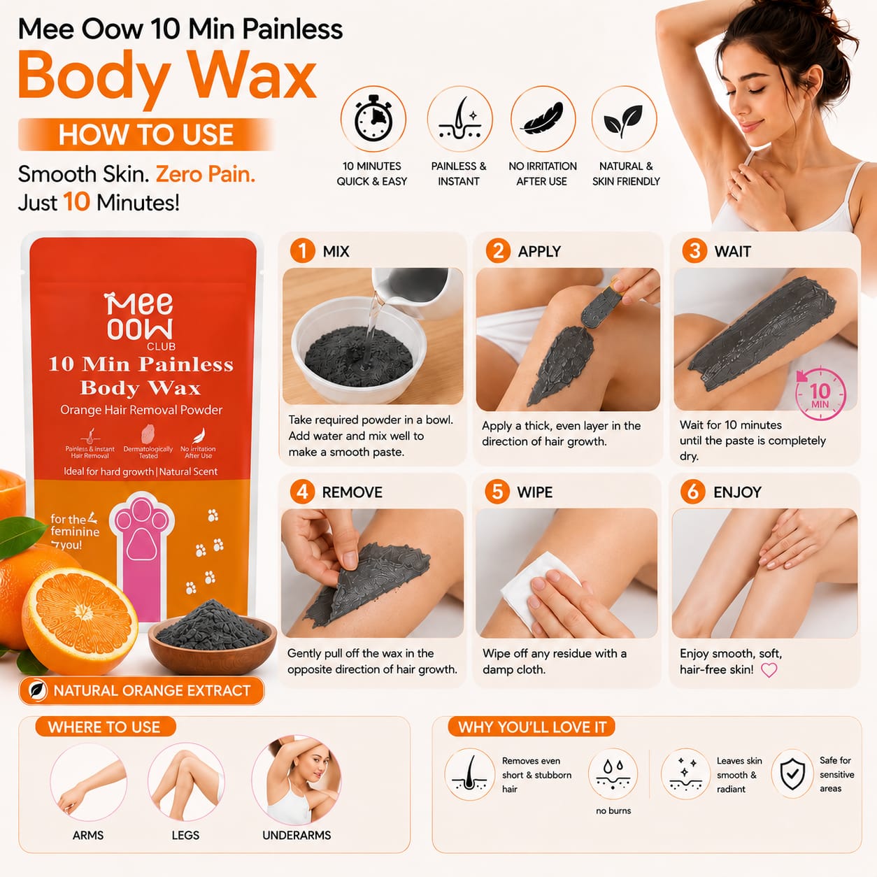 Mee Oow 10-Minute Painless Body Wax Powder